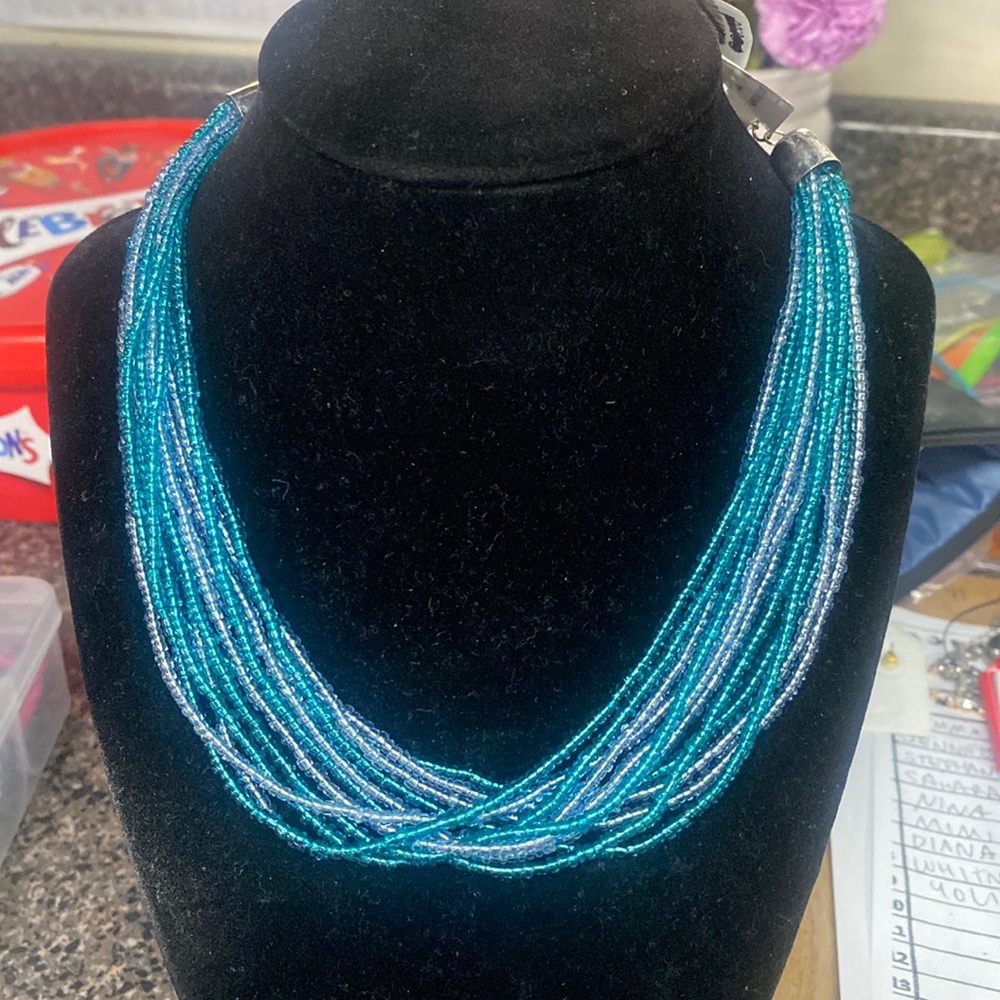 NWT Free People Green/ Blue Seed Bead Multi Strand Necklace!!! WOW